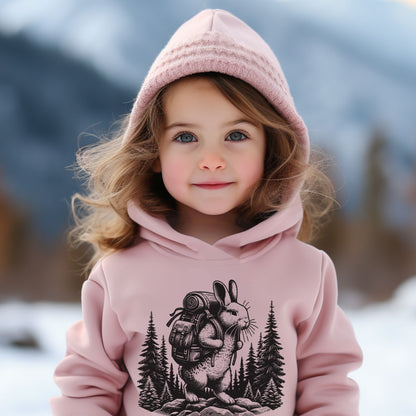 Toddler Fleece Hoodie - Hiking Bunny in Forest Design