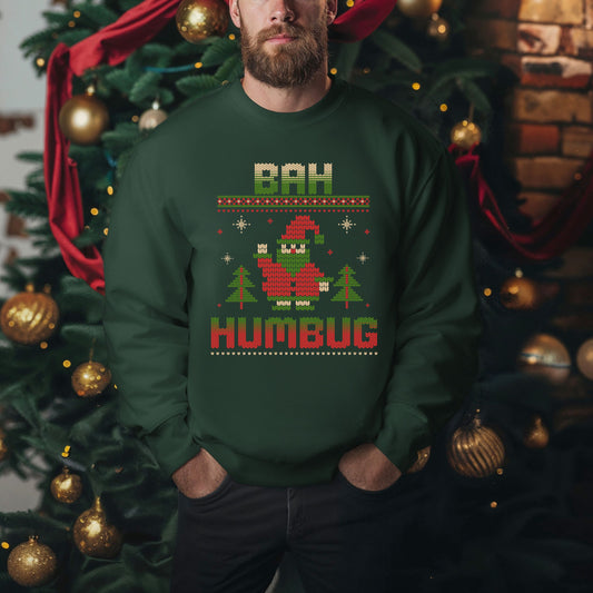 Ugly Sweater Crewneck Sweatshirt - Bah Humbug Design