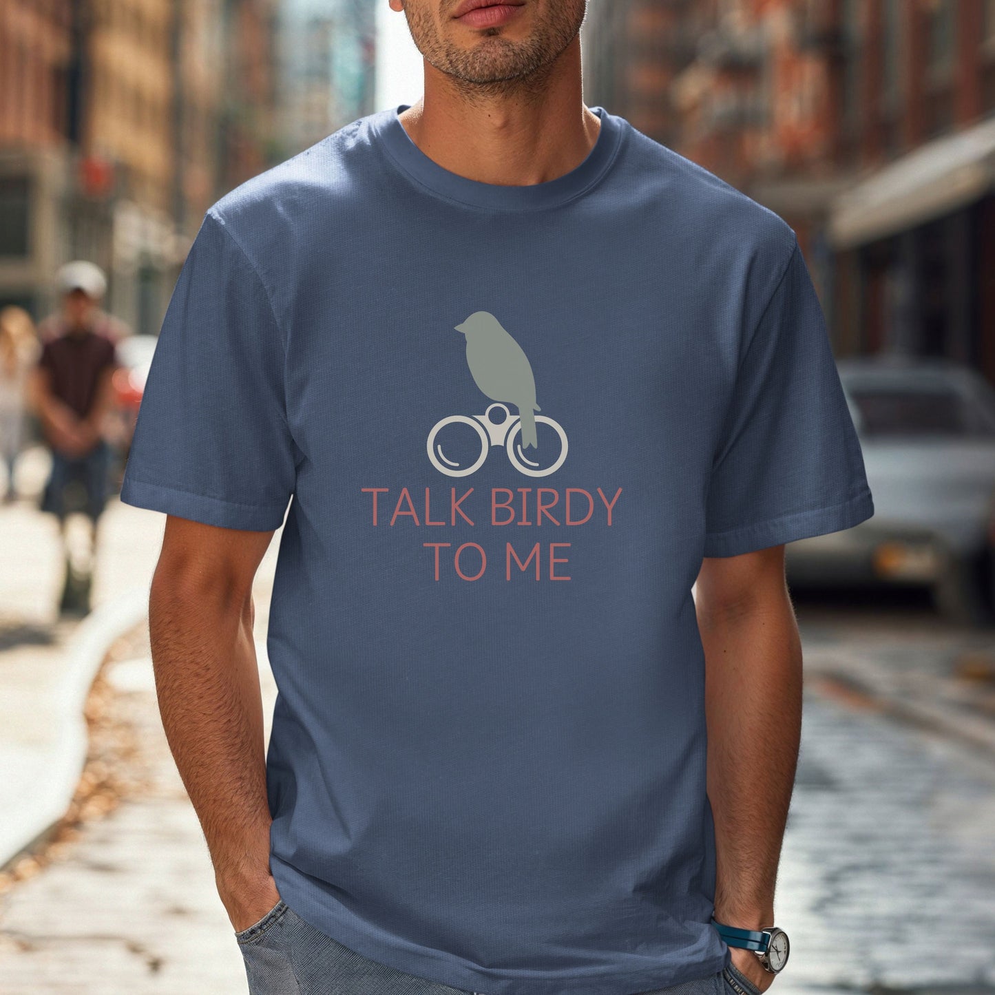 Bird Watcher T-Shirt with Binoculars - Talk Birdy to Me