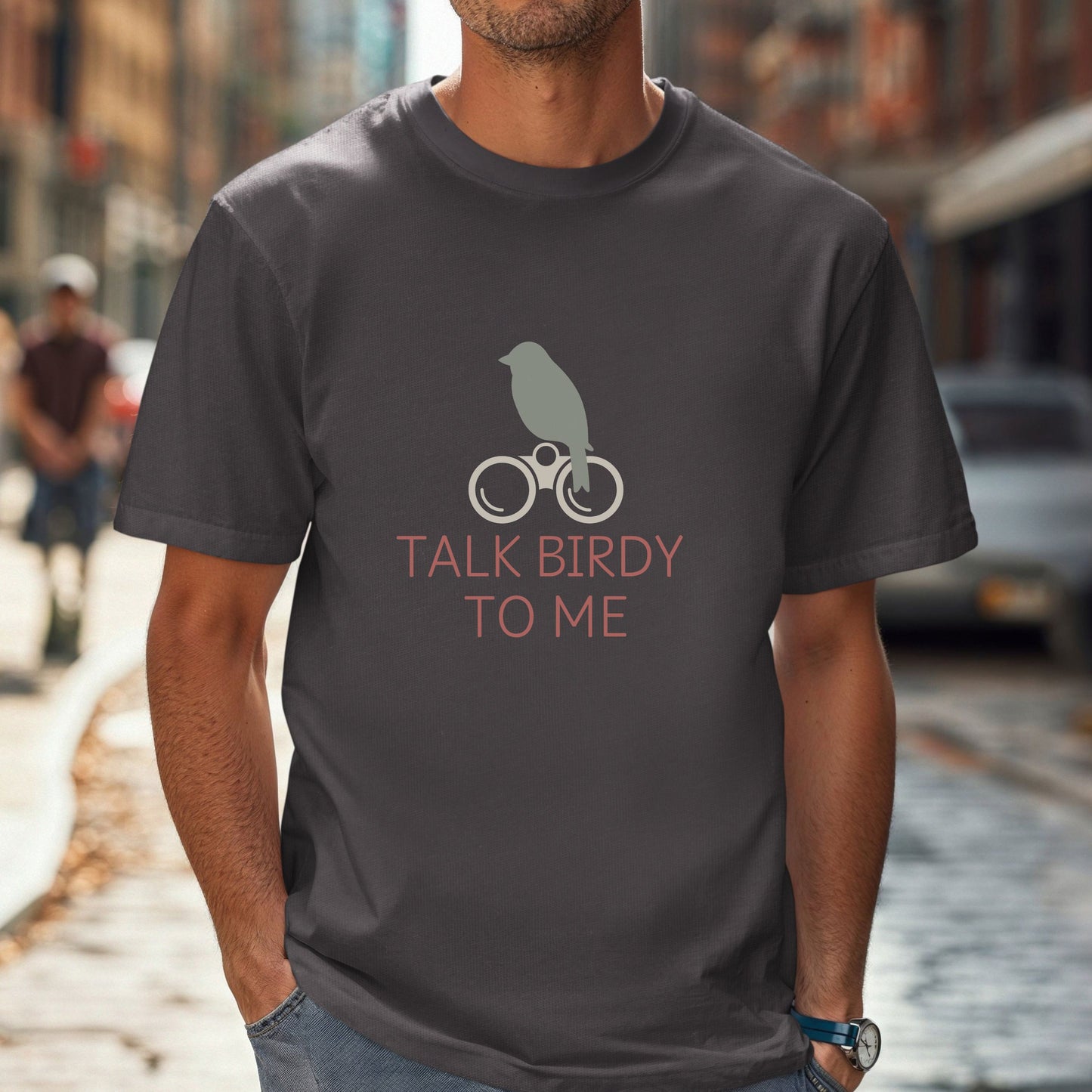 Bird Watcher T-Shirt with Binoculars - Talk Birdy to Me