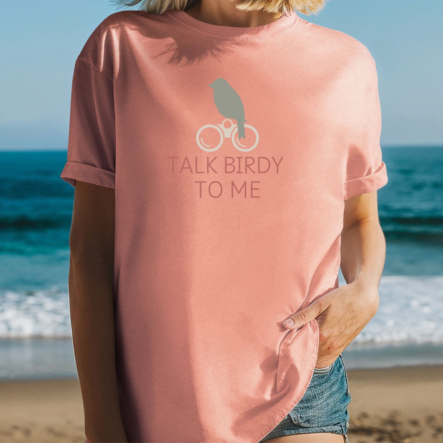 Bird Watcher T-Shirt with Binoculars - Talk Birdy to Me