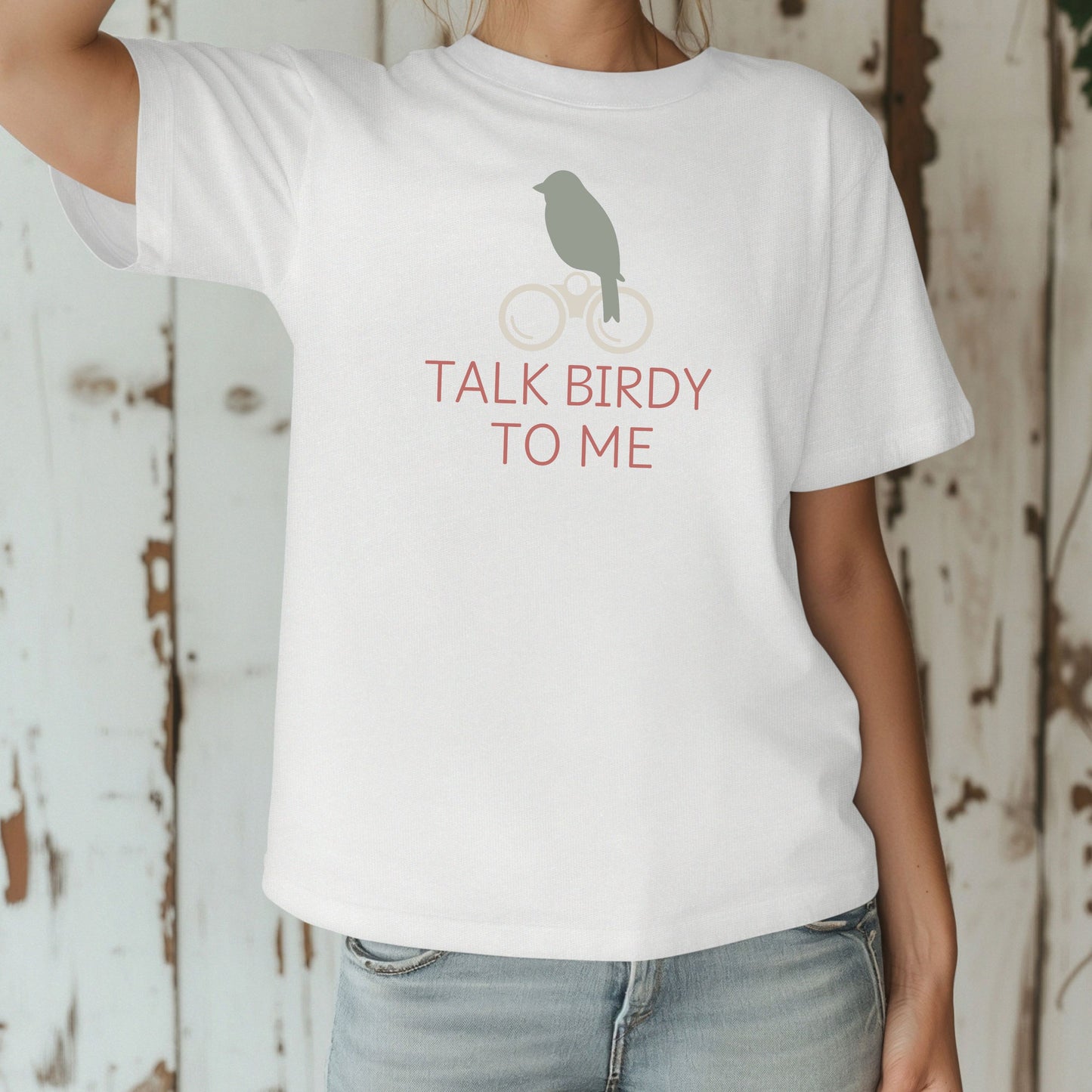 Bird Watcher T-Shirt with Binoculars - Talk Birdy to Me