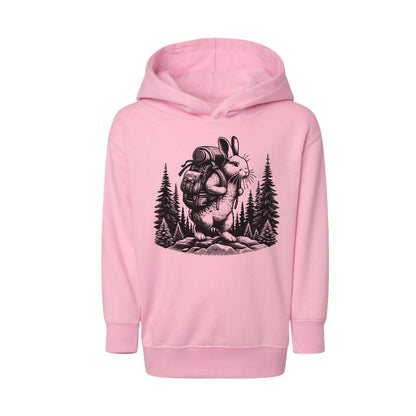 Toddler Fleece Hoodie - Hiking Bunny in Forest Design