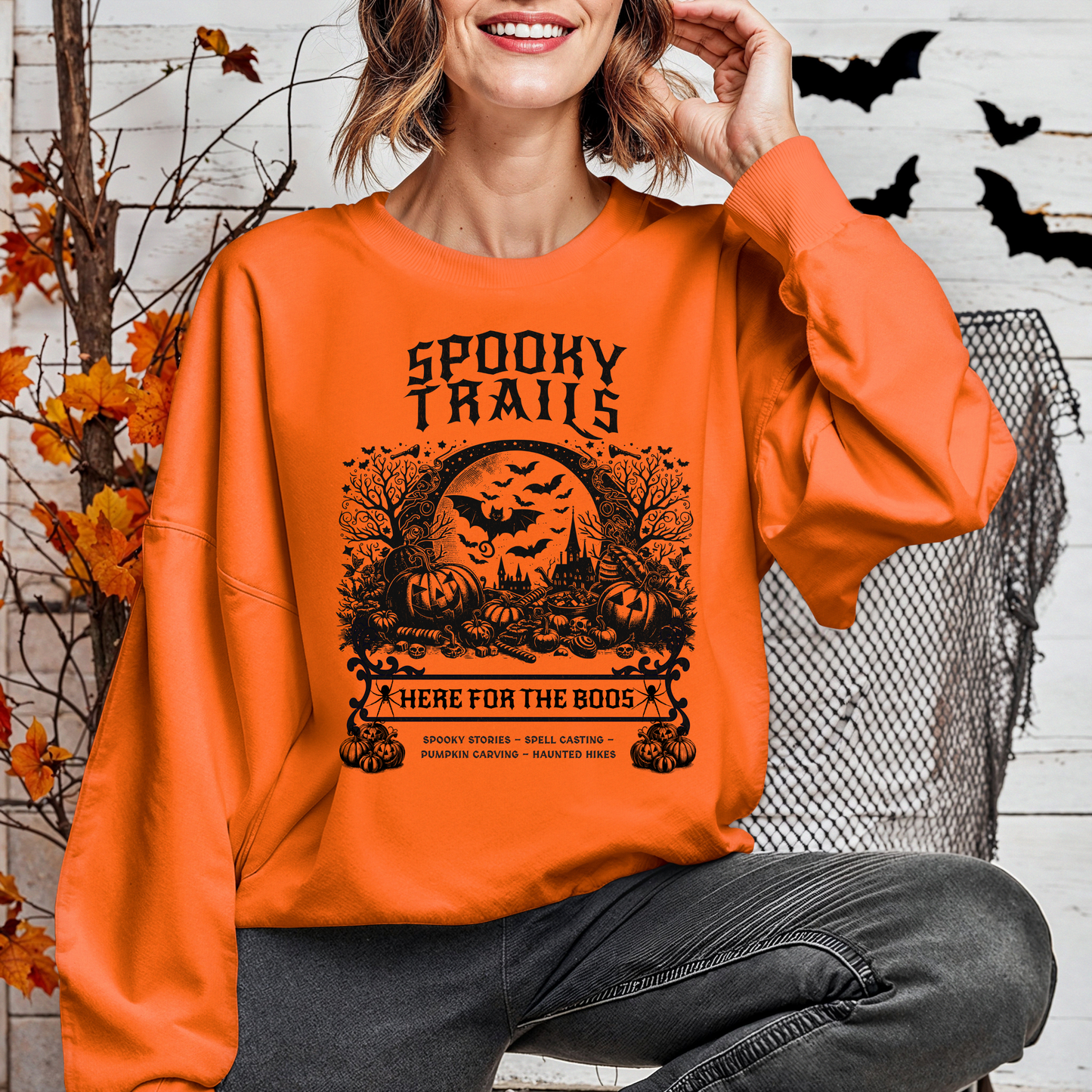 Spooky Trails Halloween Hiking Crewneck Sweatshirt