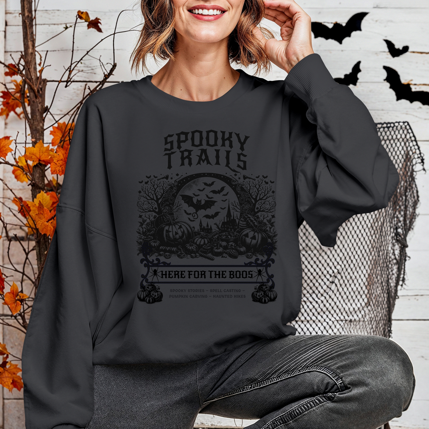 Spooky Trails Halloween Hiking Crewneck Sweatshirt